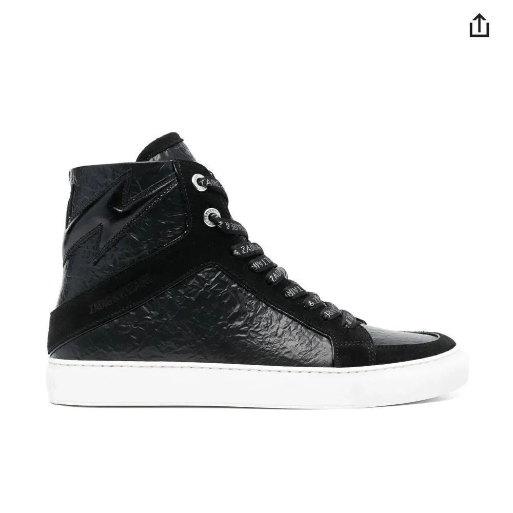 Zadig&Voltaire High Lash crinkled-finish leather sneakers FLAWED